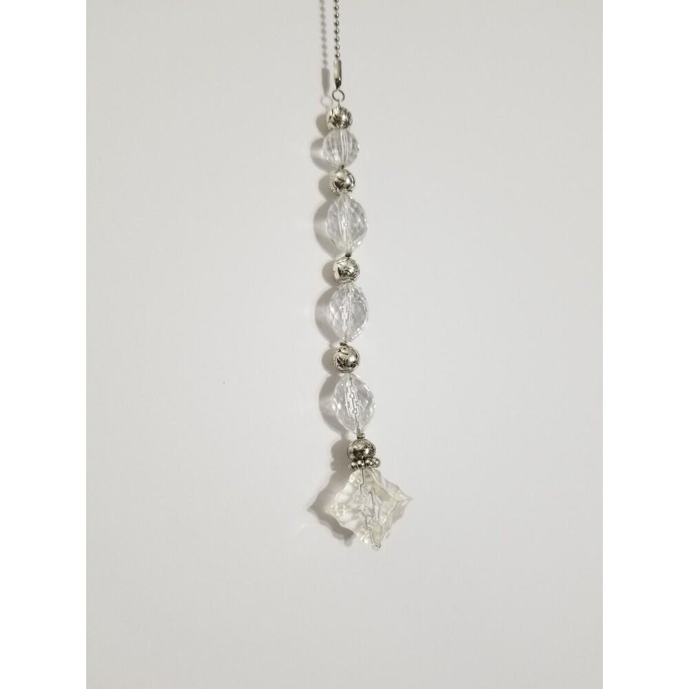 New ceiling fan/ light chain pull silver chain w/ clear beads f12